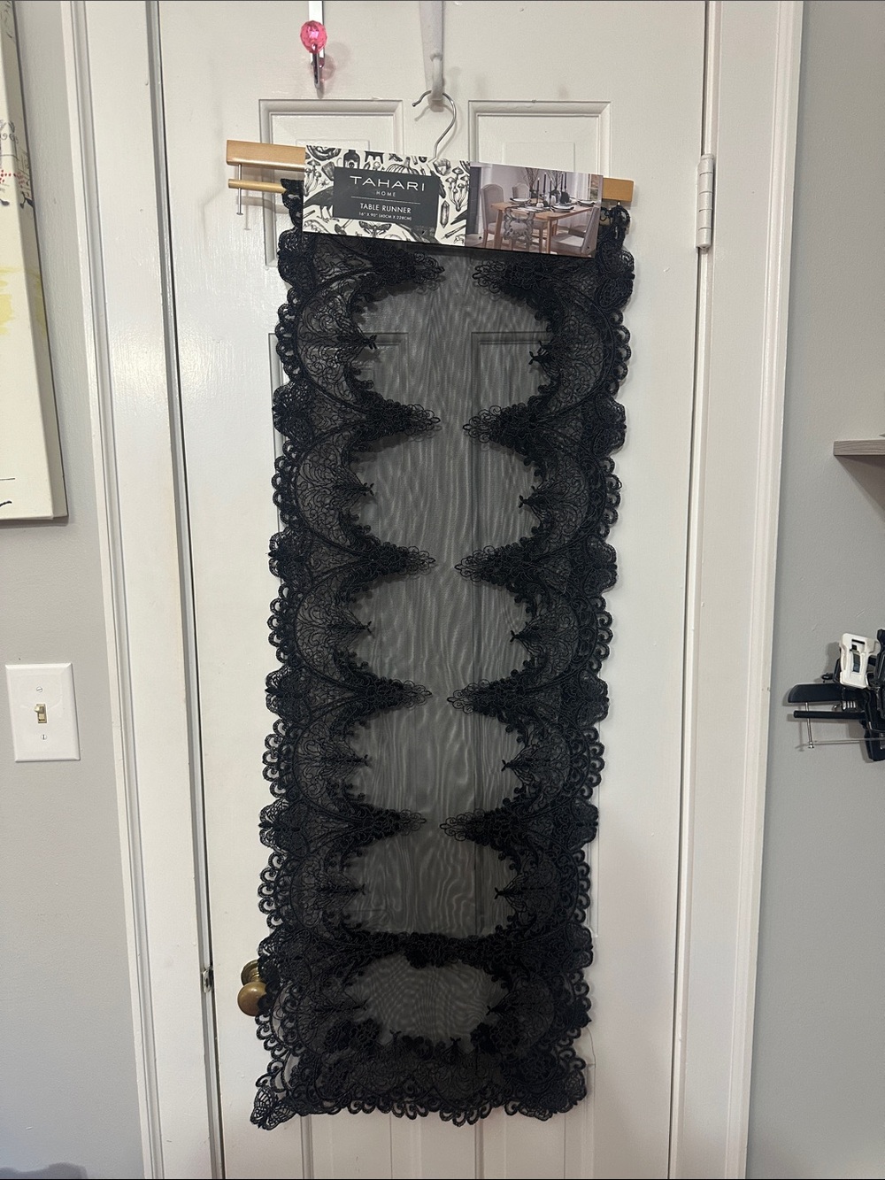 Tahari black lace table runner 16” x 90”